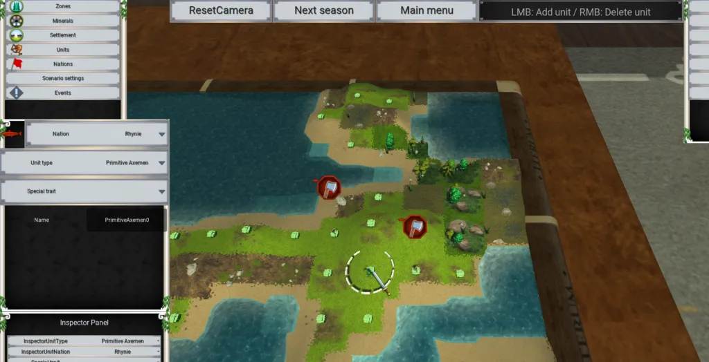 Left and right mouse button actions shown for editor tools