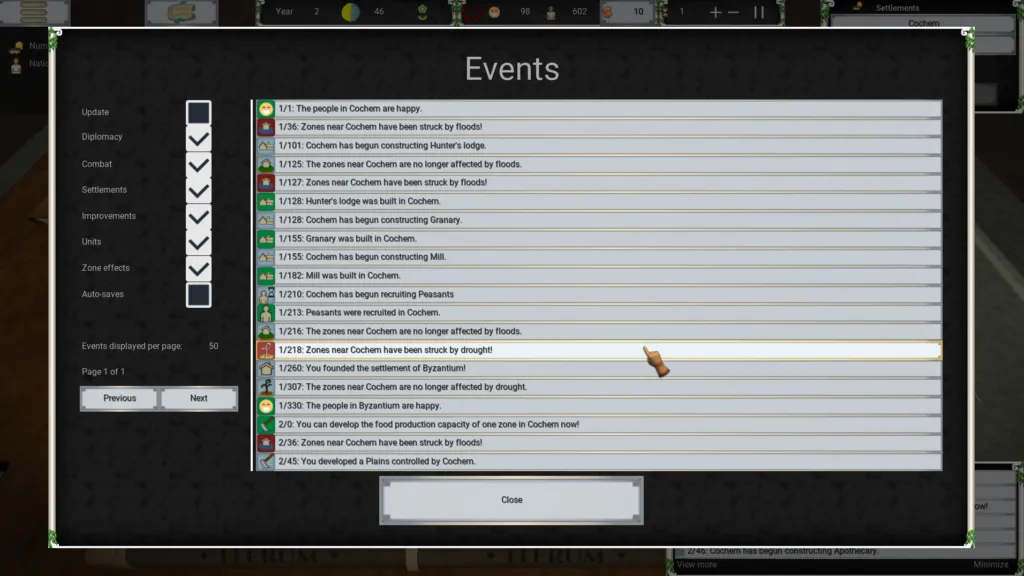 Event Log Viewer screen with filtering by event types