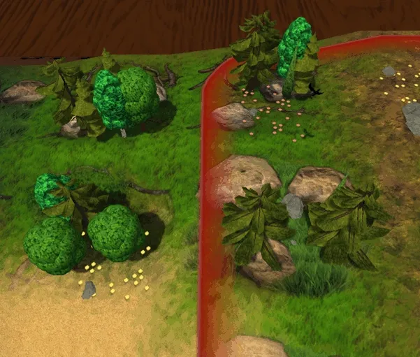 Animated comparison of the scene with SSAO toggled on and off, showing added shading between trees and ground