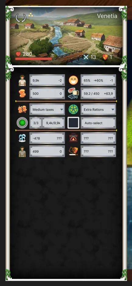 Settlement UI, half filled with panel elements