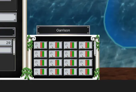 New Garrison window design shown as a pop-out panel next to the Settlement UI