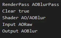 Pipeline configuration snippet defining the blur render pass for the SSAO output