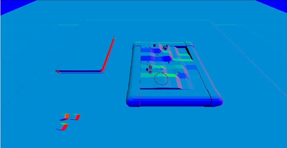 Reconstructed view-space normal buffer derived from the depth buffer using dFdx and dFdy