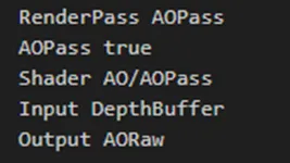 Pipeline configuration snippet defining the main AOPass render pass