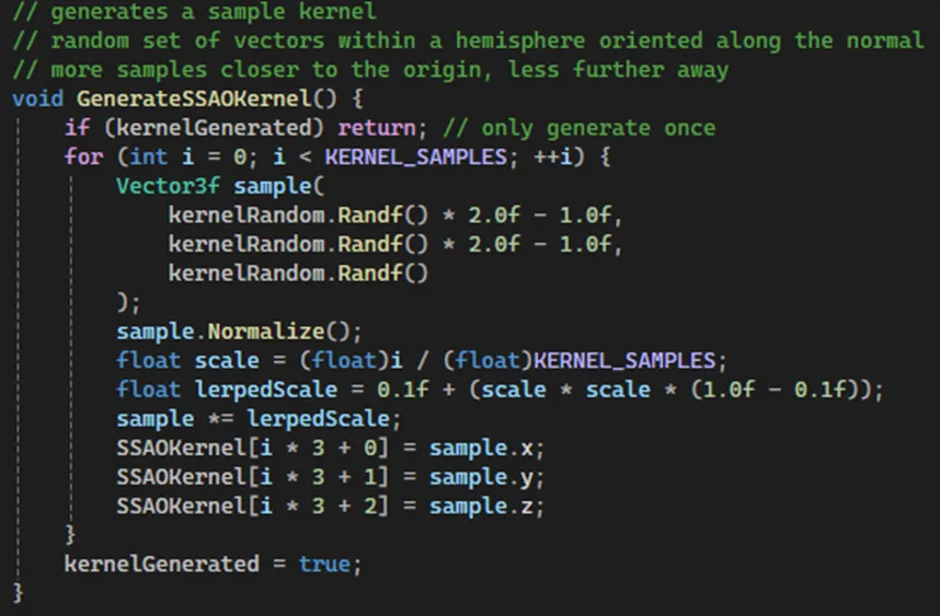 CPU-side code for generating the hemisphere sample kernel with a bias towards the center