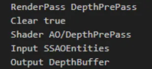 Pipeline configuration snippet defining the DepthPrePass render pass