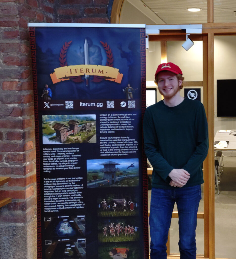 Anton Hammar standing by a roll-up of Iterum in the KTH library